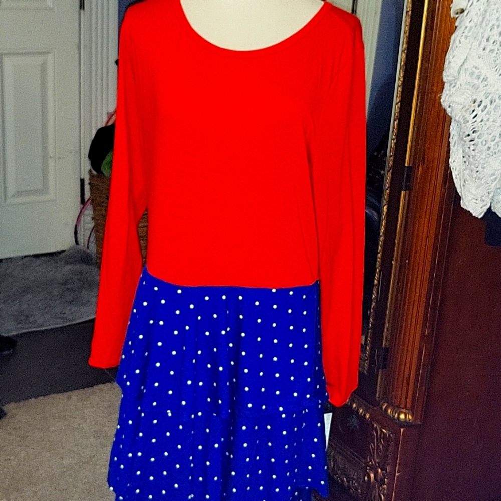 Lularoe Red White and Blue poka dot Georgia Tiered Dress 3XL
